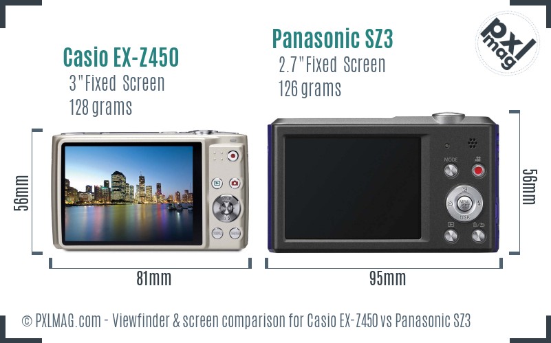 Casio EX-Z450 vs Panasonic SZ3 Screen and Viewfinder comparison