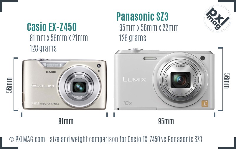 Casio EX-Z450 vs Panasonic SZ3 size comparison