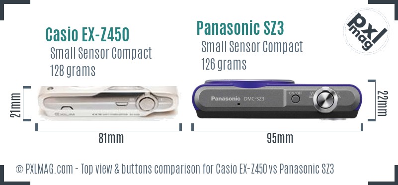 Casio EX-Z450 vs Panasonic SZ3 top view buttons comparison