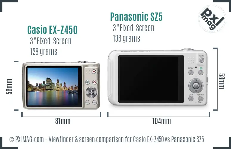 Casio EX-Z450 vs Panasonic SZ5 Screen and Viewfinder comparison