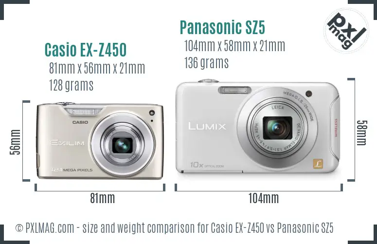 Casio EX-Z450 vs Panasonic SZ5 size comparison