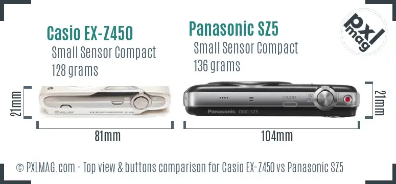 Casio EX-Z450 vs Panasonic SZ5 top view buttons comparison