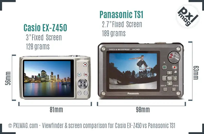 Casio EX-Z450 vs Panasonic TS1 Screen and Viewfinder comparison