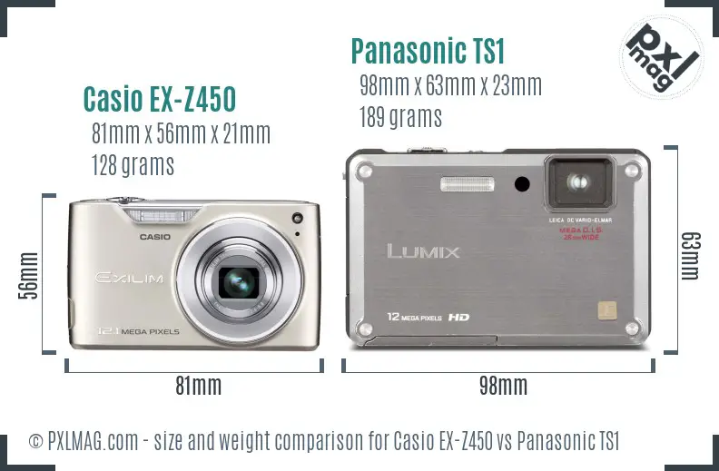 Casio EX-Z450 vs Panasonic TS1 size comparison