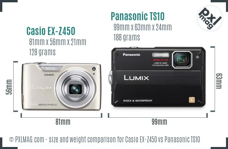 Casio EX-Z450 vs Panasonic TS10 size comparison Casio EX-Z450 vs Panasonic TS10 size comparison