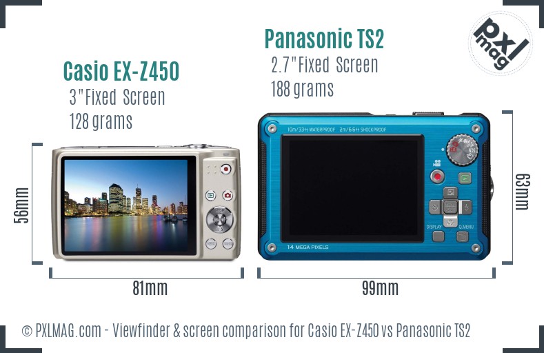 Casio EX-Z450 vs Panasonic TS2 Screen and Viewfinder comparison