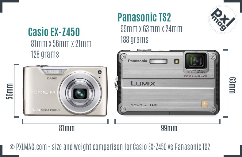 Casio EX-Z450 vs Panasonic TS2 size comparison
