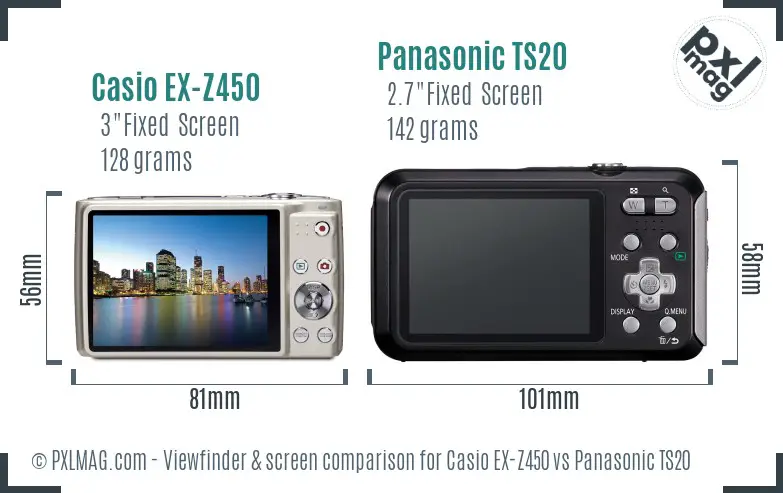 Casio EX-Z450 vs Panasonic TS20 Screen and Viewfinder comparison
