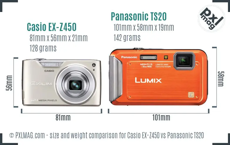 Casio EX-Z450 vs Panasonic TS20 size comparison