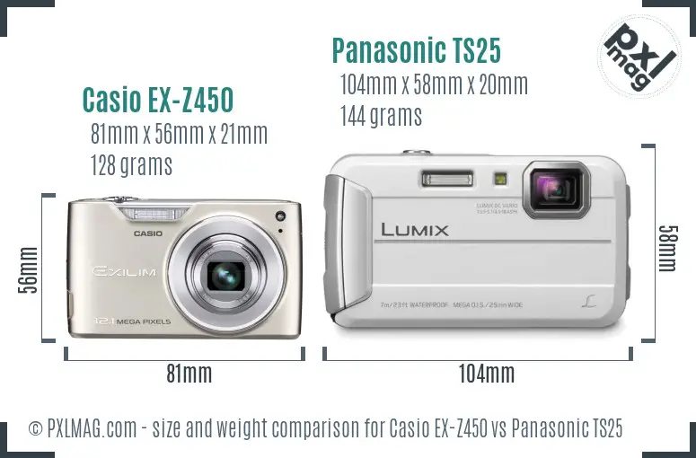 Casio EX-Z450 vs Panasonic TS25 size comparison Casio EX-Z450 vs Panasonic TS25 size comparison