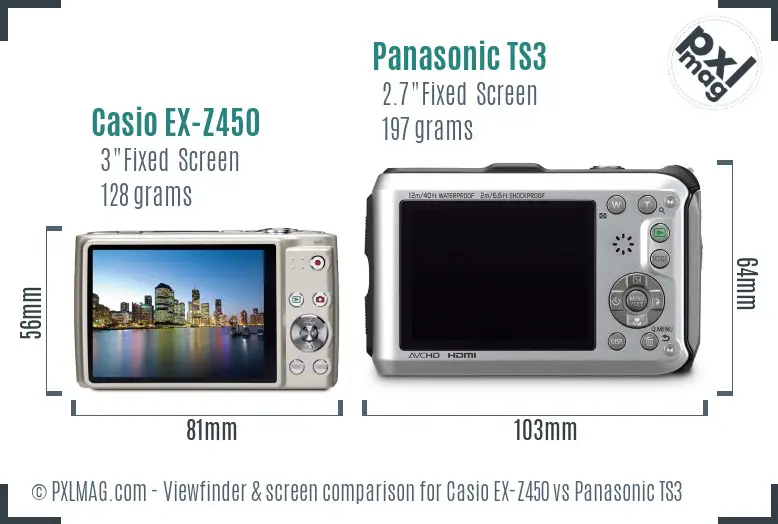 Casio EX-Z450 vs Panasonic TS3 Screen and Viewfinder comparison Casio EX-Z450 vs Panasonic TS3 Screen and Viewfinder comparison