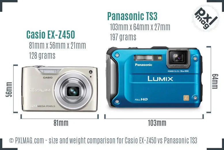 Casio EX-Z450 vs Panasonic TS3 size comparison Casio EX-Z450 vs Panasonic TS3 size comparison