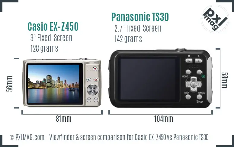 Casio EX-Z450 vs Panasonic TS30 Screen and Viewfinder comparison