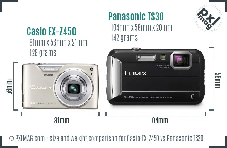 Casio EX-Z450 vs Panasonic TS30 size comparison