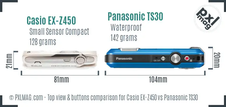 Casio EX-Z450 vs Panasonic TS30 top view buttons comparison