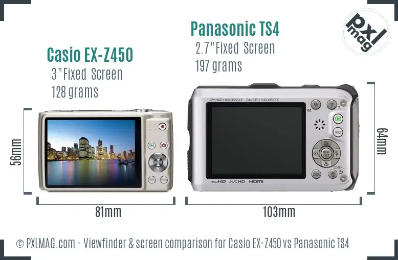 Casio EX-Z450 vs Panasonic TS4 Screen and Viewfinder comparison