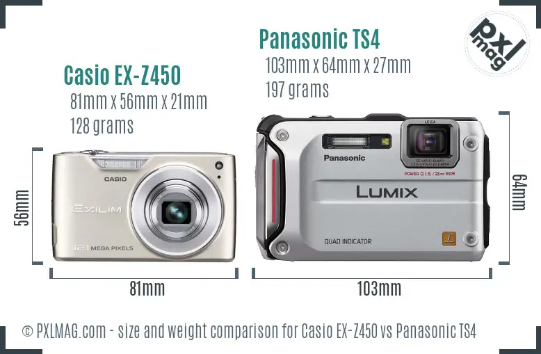 Casio EX-Z450 vs Panasonic TS4 size comparison