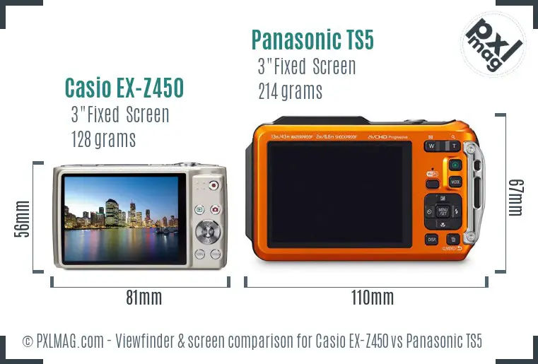 Casio EX-Z450 vs Panasonic TS5 Screen and Viewfinder comparison