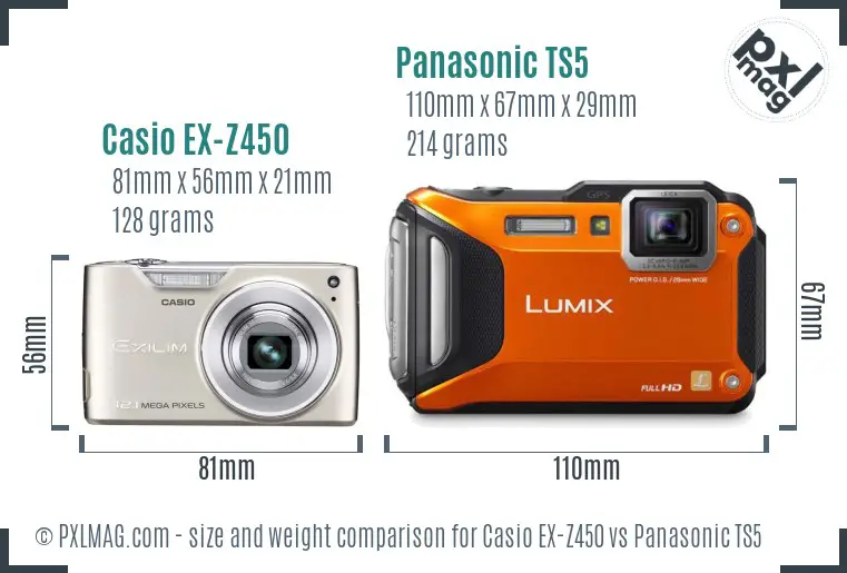 Casio EX-Z450 vs Panasonic TS5 size comparison