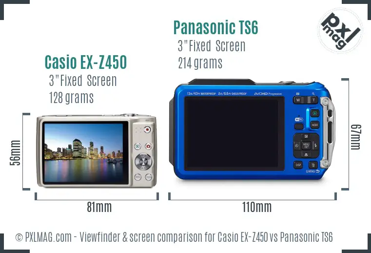 Casio EX-Z450 vs Panasonic TS6 Screen and Viewfinder comparison