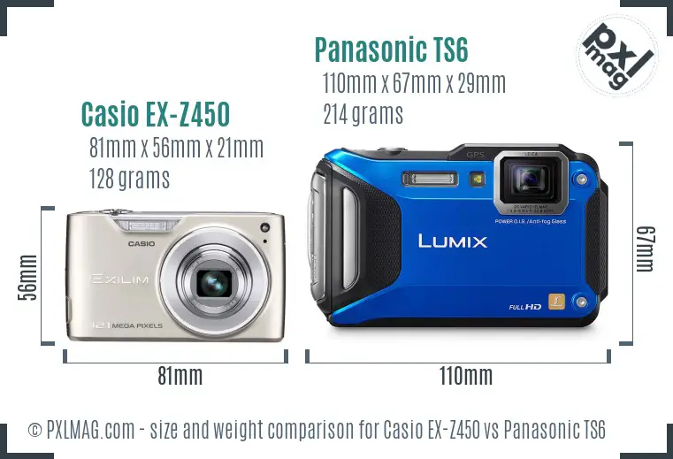 Casio EX-Z450 vs Panasonic TS6 size comparison