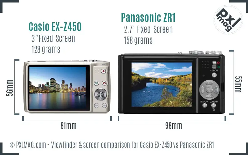 Casio EX-Z450 vs Panasonic ZR1 Screen and Viewfinder comparison Casio EX-Z450 vs Panasonic ZR1 Screen and Viewfinder comparison