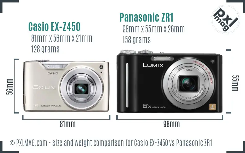 Casio EX-Z450 vs Panasonic ZR1 size comparison Casio EX-Z450 vs Panasonic ZR1 size comparison