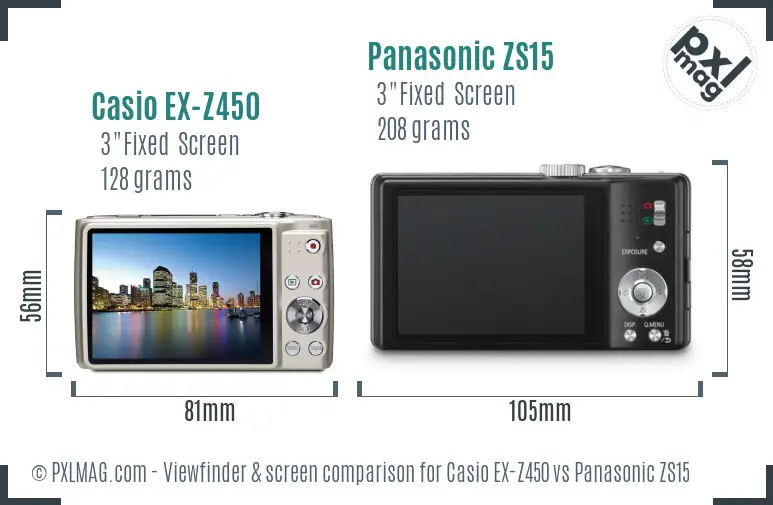 Casio EX-Z450 vs Panasonic ZS15 Screen and Viewfinder comparison