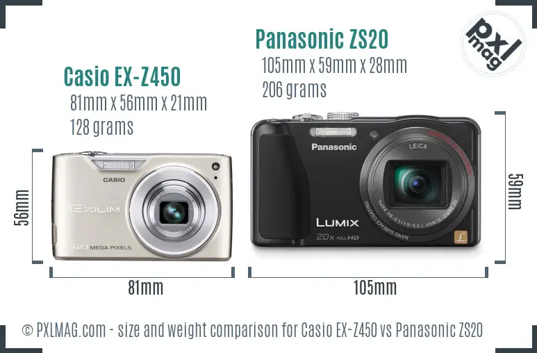 Casio EX-Z450 vs Panasonic ZS20 size comparison