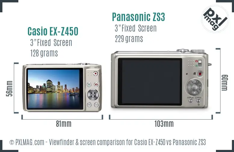 Casio EX-Z450 vs Panasonic ZS3 Screen and Viewfinder comparison
