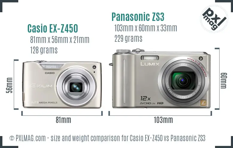 Casio EX-Z450 vs Panasonic ZS3 size comparison