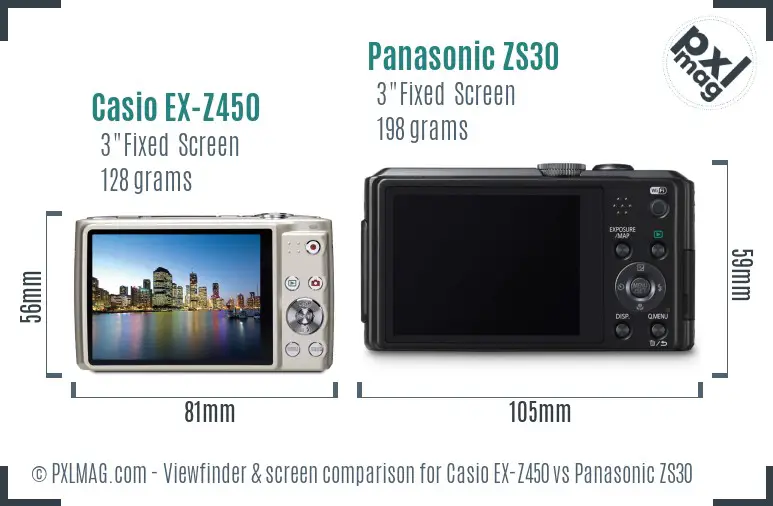 Casio EX-Z450 vs Panasonic ZS30 Screen and Viewfinder comparison Casio EX-Z450 vs Panasonic ZS30 Screen and Viewfinder comparison
