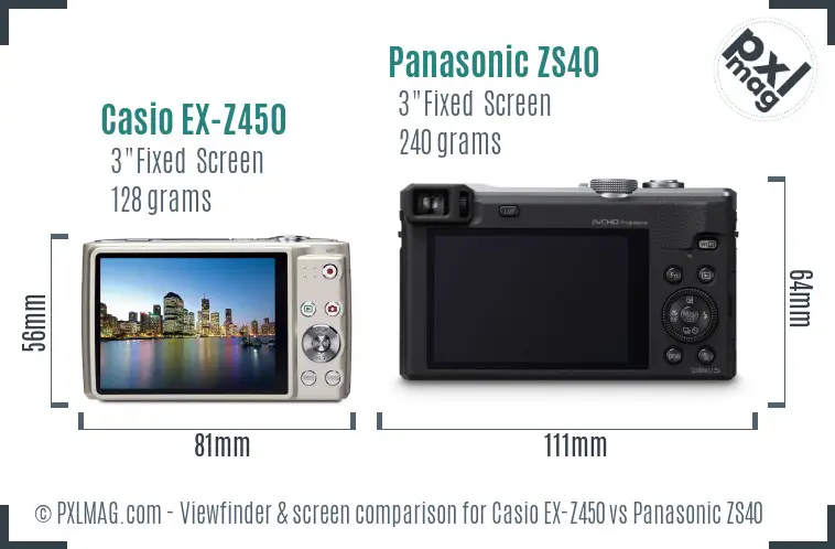 Casio EX-Z450 vs Panasonic ZS40 Screen and Viewfinder comparison