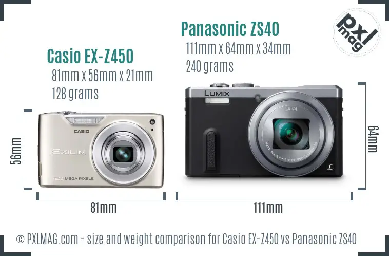 Casio EX-Z450 vs Panasonic ZS40 size comparison