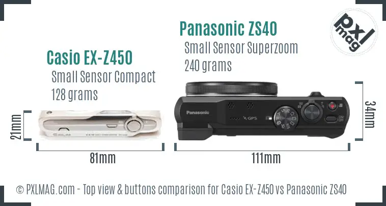 Casio EX-Z450 vs Panasonic ZS40 top view buttons comparison