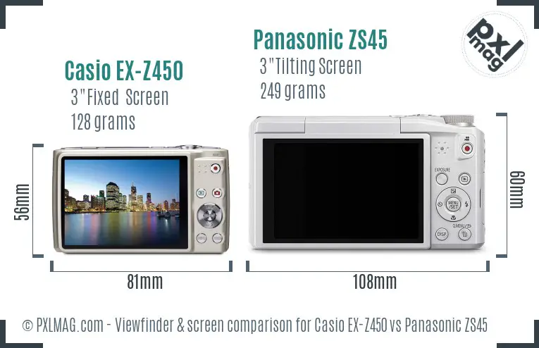 Casio EX-Z450 vs Panasonic ZS45 Screen and Viewfinder comparison