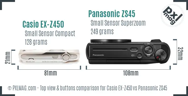 Casio EX-Z450 vs Panasonic ZS45 top view buttons comparison