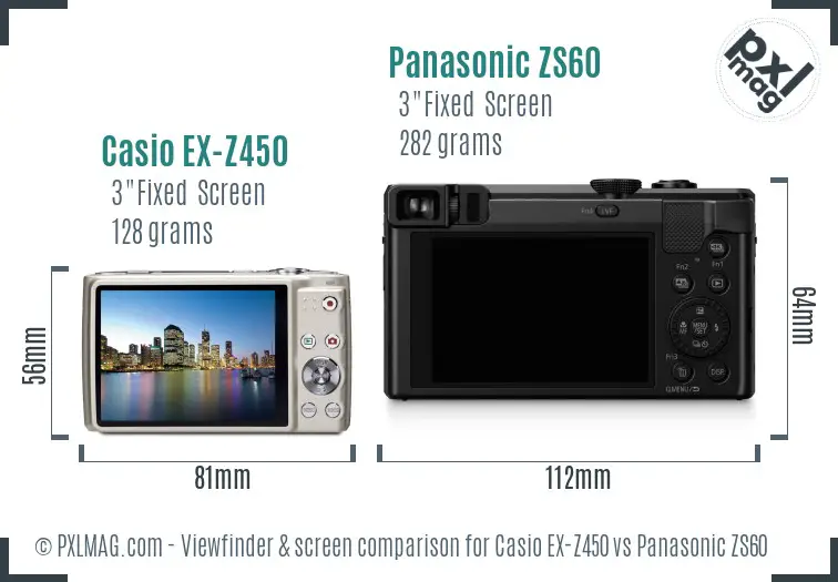 Casio EX-Z450 vs Panasonic ZS60 Screen and Viewfinder comparison