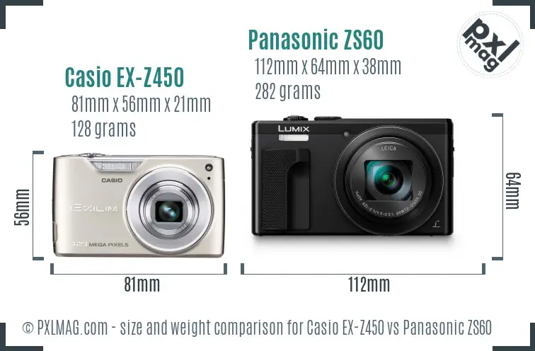 Casio EX-Z450 vs Panasonic ZS60 size comparison