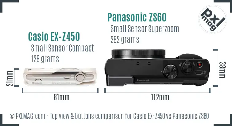 Casio EX-Z450 vs Panasonic ZS60 top view buttons comparison