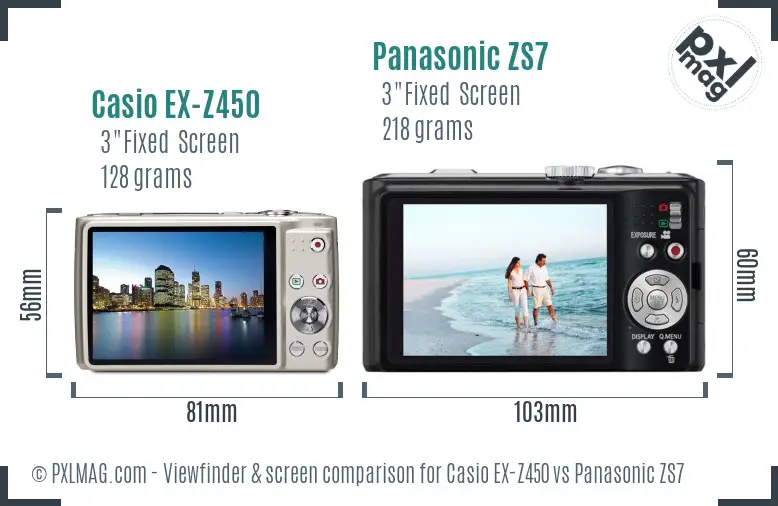 Casio EX-Z450 vs Panasonic ZS7 Screen and Viewfinder comparison