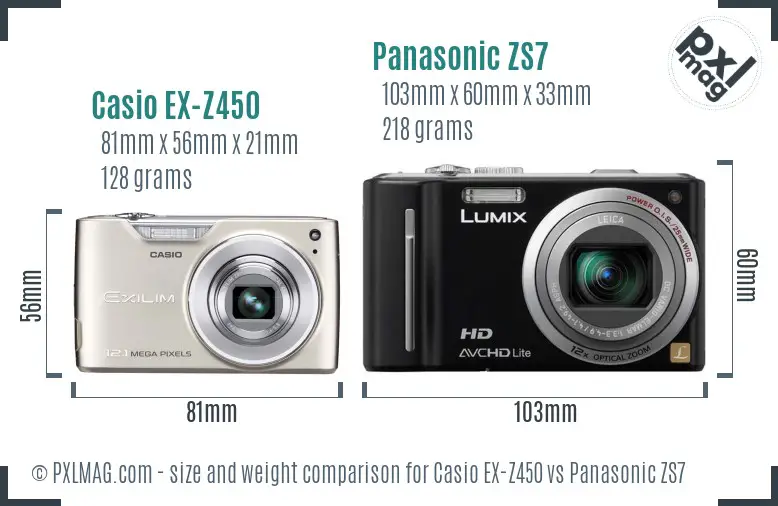 Casio EX-Z450 vs Panasonic ZS7 size comparison Casio EX-Z450 vs Panasonic ZS7 size comparison