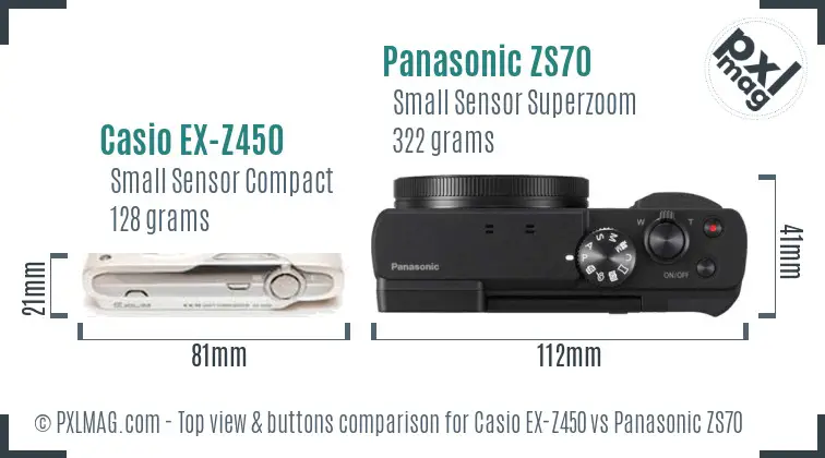 Casio EX-Z450 vs Panasonic ZS70 top view buttons comparison