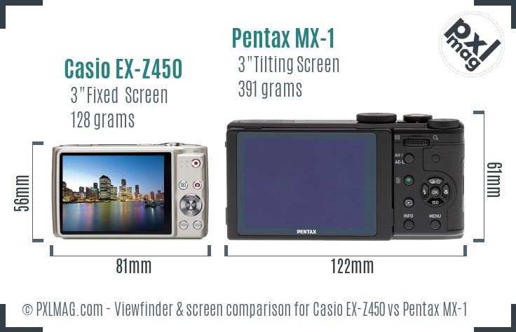 Casio EX-Z450 vs Pentax MX-1 Screen and Viewfinder comparison