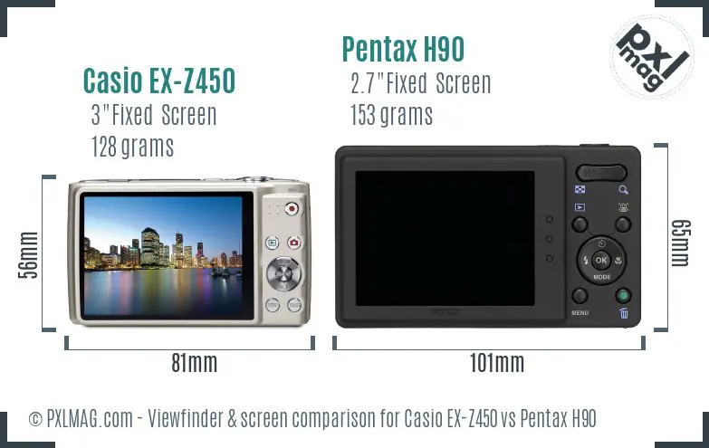 Casio EX-Z450 vs Pentax H90 Screen and Viewfinder comparison