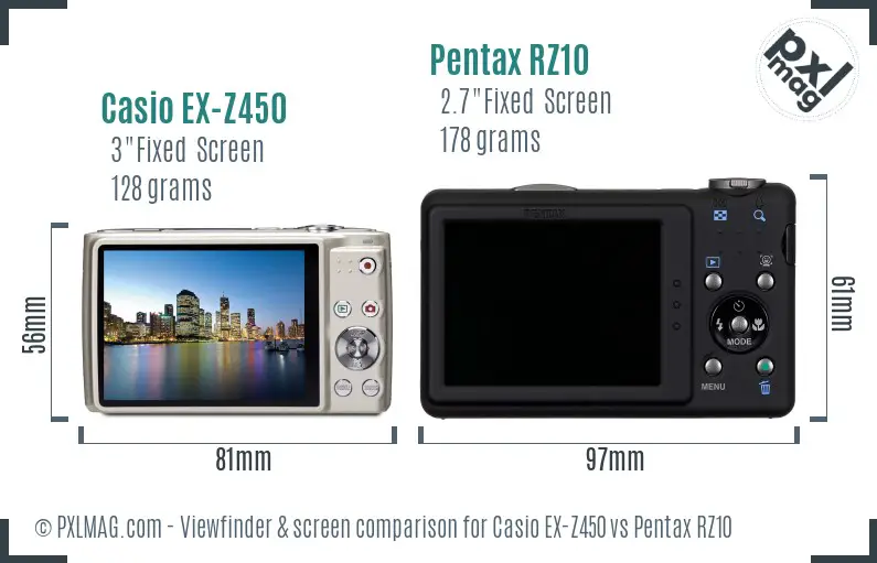 Casio EX-Z450 vs Pentax RZ10 Screen and Viewfinder comparison