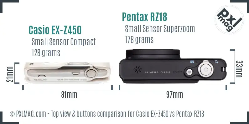 Casio EX-Z450 vs Pentax RZ18 top view buttons comparison