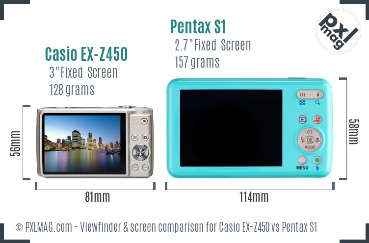 Casio EX-Z450 vs Pentax S1 Screen and Viewfinder comparison