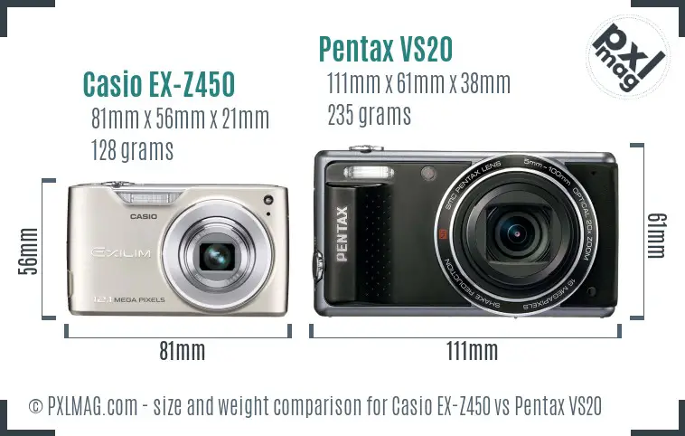 Casio EX-Z450 vs Pentax VS20 size comparison