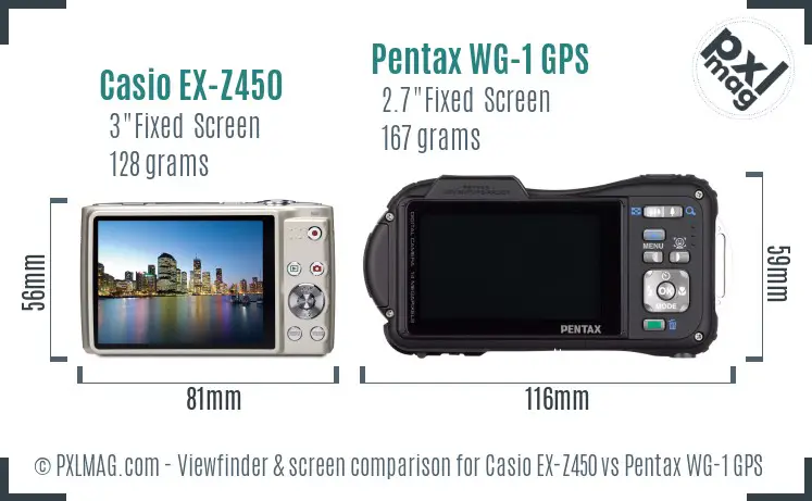 Casio EX-Z450 vs Pentax WG-1 GPS Screen and Viewfinder comparison